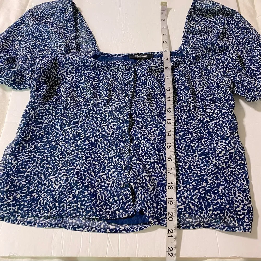 NWT Madewell Bengali Print Sweetheart Puff Sleeve Button Front Blouse Blue 6